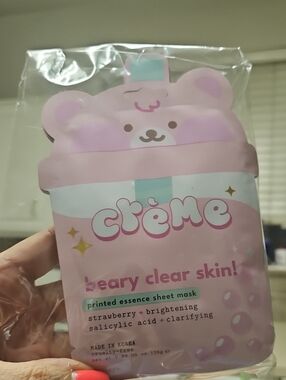 Beary Clear Skin Pink Printed Essence Sheet Mask – Brightening Kids Face Mask